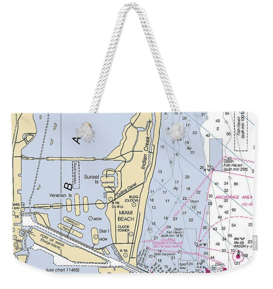 Miami Beach  -florida Nautical Chart _v2 - Weekender Tote Bag