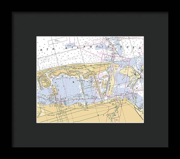 Miami-beach -florida Nautical Chart _v6 - Framed Print