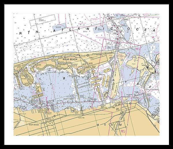 Miami-beach -florida Nautical Chart _v6 - Framed Print