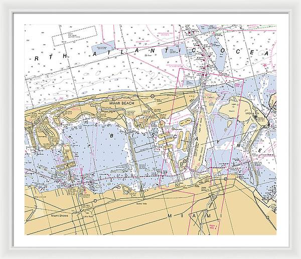 Miami-beach -florida Nautical Chart _v6 - Framed Print