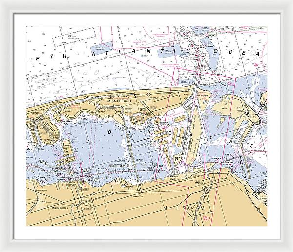 Miami-beach -florida Nautical Chart _v6 - Framed Print