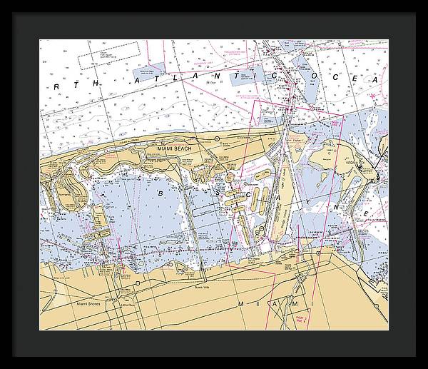 Miami-beach -florida Nautical Chart _v6 - Framed Print