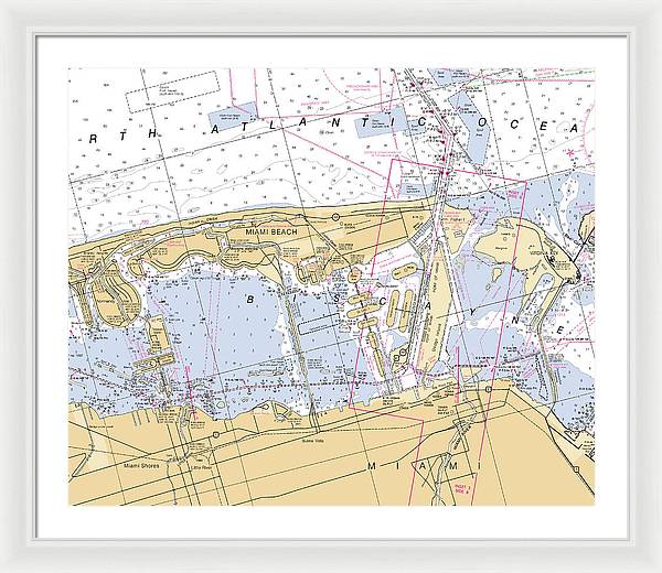 Miami-beach -florida Nautical Chart _v6 - Framed Print