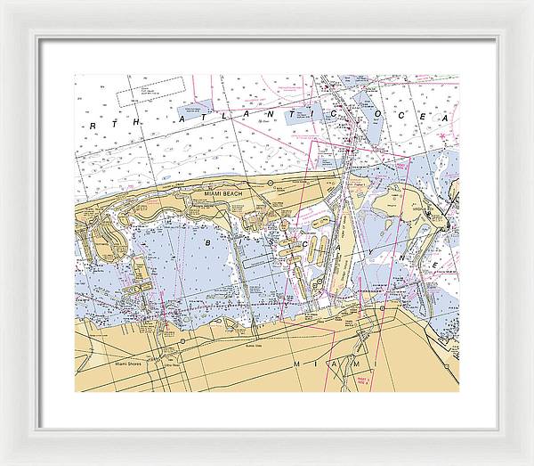 Miami-beach -florida Nautical Chart _v6 - Framed Print