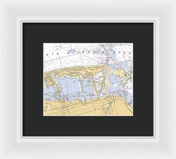 Miami-beach -florida Nautical Chart _v6 - Framed Print