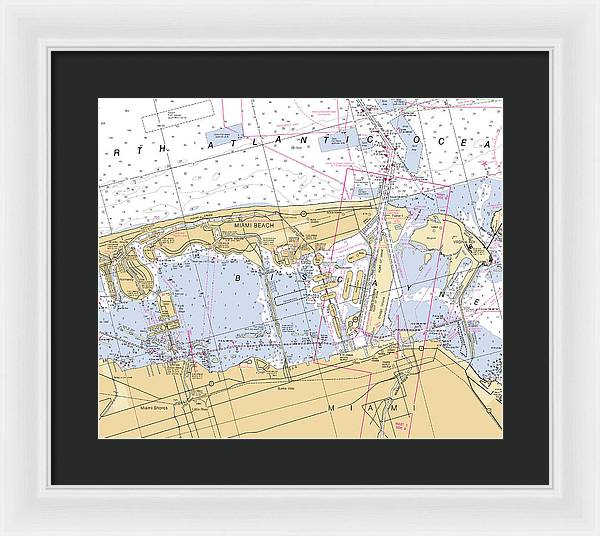 Miami-beach -florida Nautical Chart _v6 - Framed Print