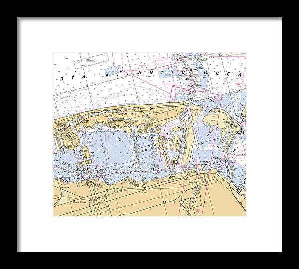 Miami-beach -florida Nautical Chart _v6 - Framed Print