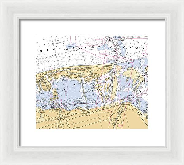 Miami-beach -florida Nautical Chart _v6 - Framed Print