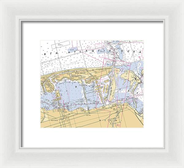 Miami-beach -florida Nautical Chart _v6 - Framed Print