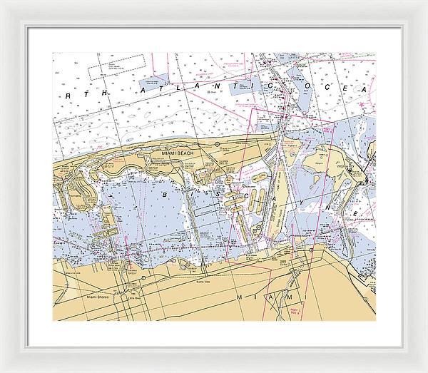 Miami-beach -florida Nautical Chart _v6 - Framed Print