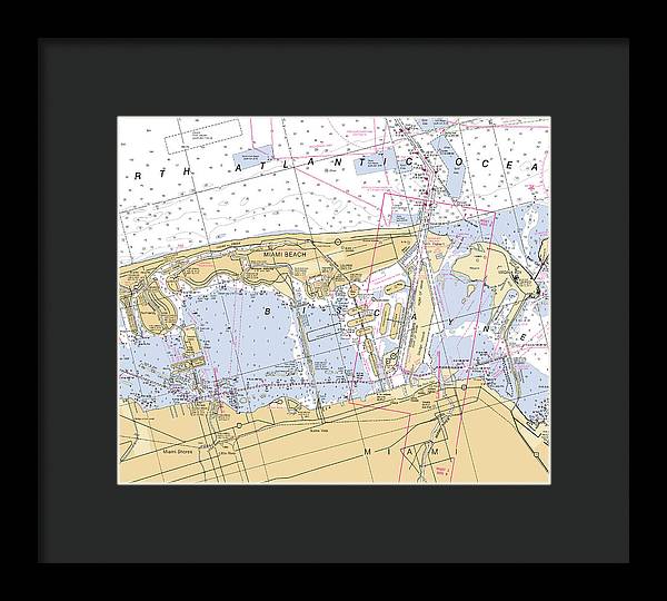 Miami-beach -florida Nautical Chart _v6 - Framed Print