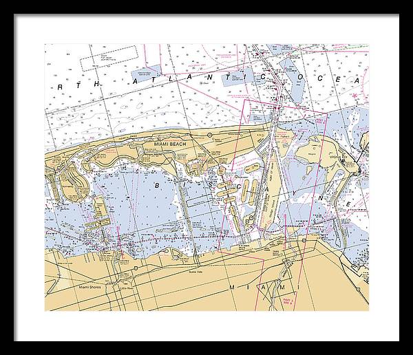 Miami-beach -florida Nautical Chart _v6 - Framed Print