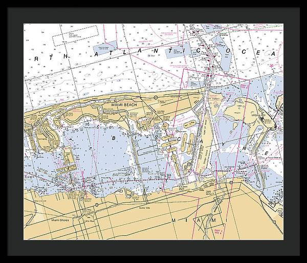 Miami-beach -florida Nautical Chart _v6 - Framed Print