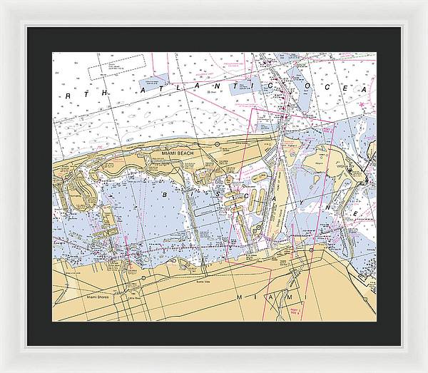 Miami-beach -florida Nautical Chart _v6 - Framed Print