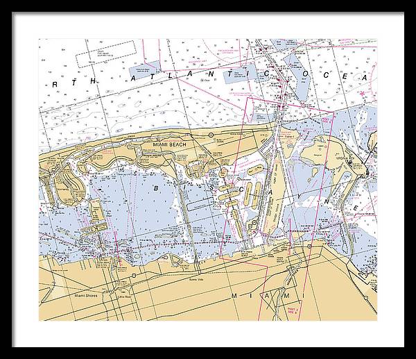 Miami-beach -florida Nautical Chart _v6 - Framed Print