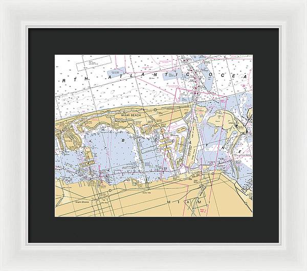 Miami-beach -florida Nautical Chart _v6 - Framed Print