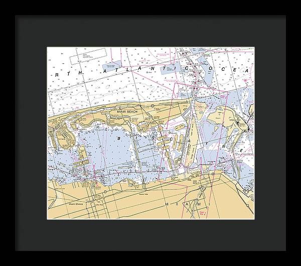 Miami-beach -florida Nautical Chart _v6 - Framed Print