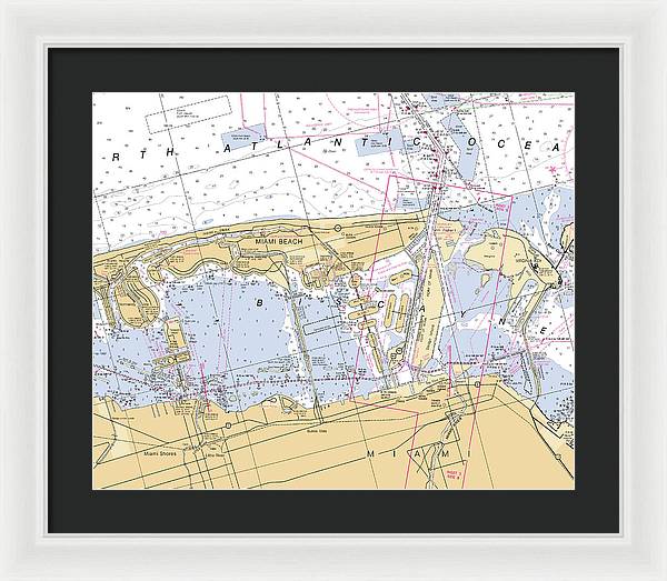 Miami-beach -florida Nautical Chart _v6 - Framed Print