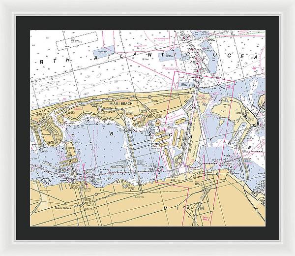 Miami-beach -florida Nautical Chart _v6 - Framed Print