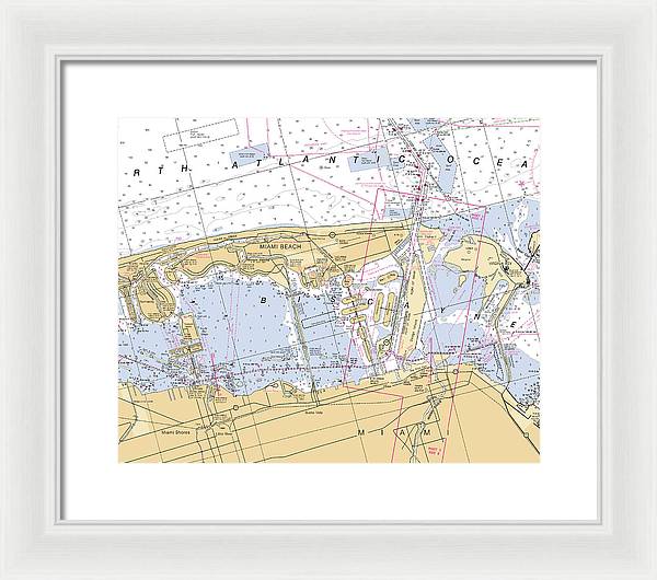 Miami-beach -florida Nautical Chart _v6 - Framed Print