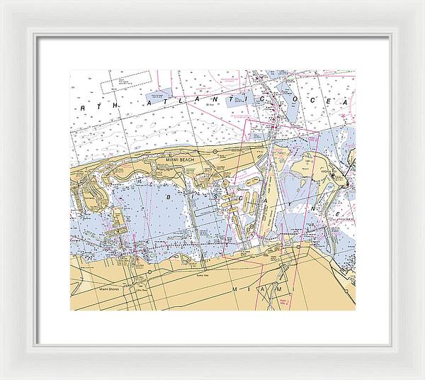 Miami-beach -florida Nautical Chart _v6 - Framed Print