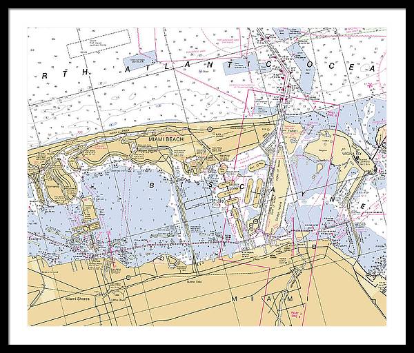 Miami-beach -florida Nautical Chart _v6 - Framed Print