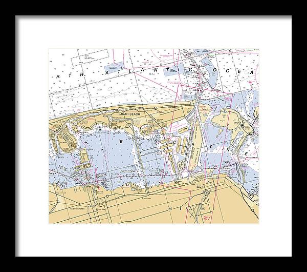 Miami-beach -florida Nautical Chart _v6 - Framed Print