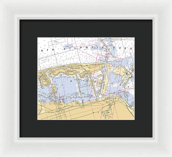 Miami-beach -florida Nautical Chart _v6 - Framed Print