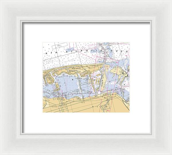 Miami-beach -florida Nautical Chart _v6 - Framed Print