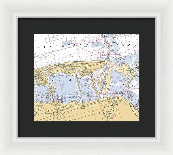 Miami-beach -florida Nautical Chart _v6 - Framed Print