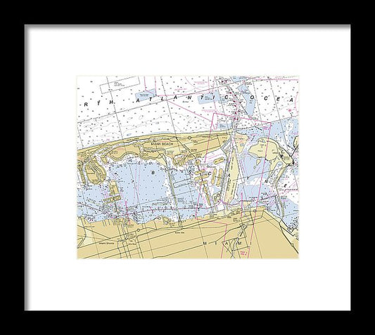 Miami Florida Nautical Chart - Framed Print