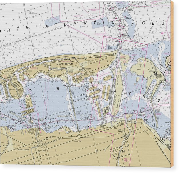 Miami Florida Nautical Chart Wood Print