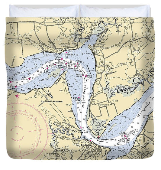 Minges Reach Virginia Nautical Chart Duvet Cover