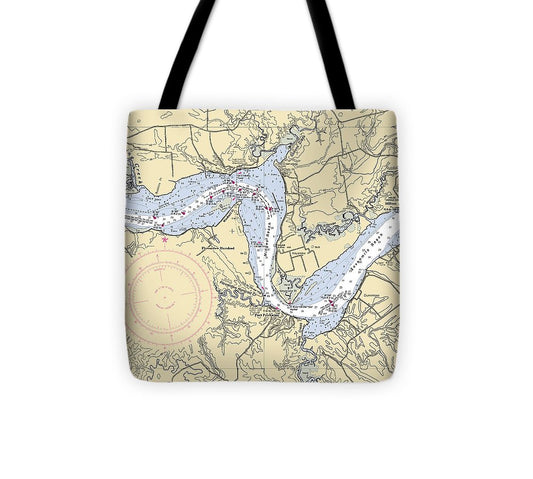 Minges Reach Virginia Nautical Chart Tote Bag