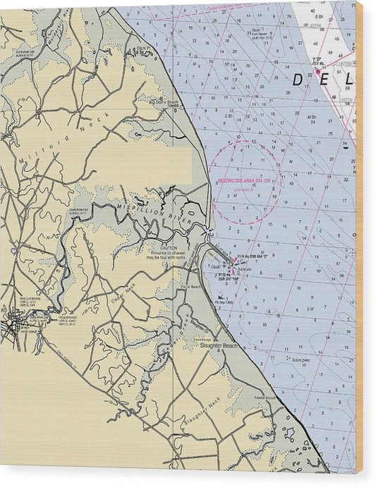 Mispillion River-Delaware Nautical Chart Wood Print