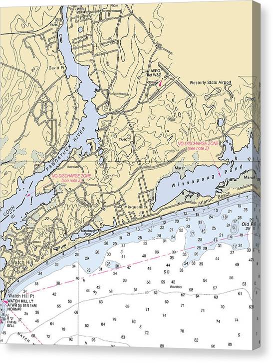 Misquamicut-Rhode Island Nautical Chart Canvas Print