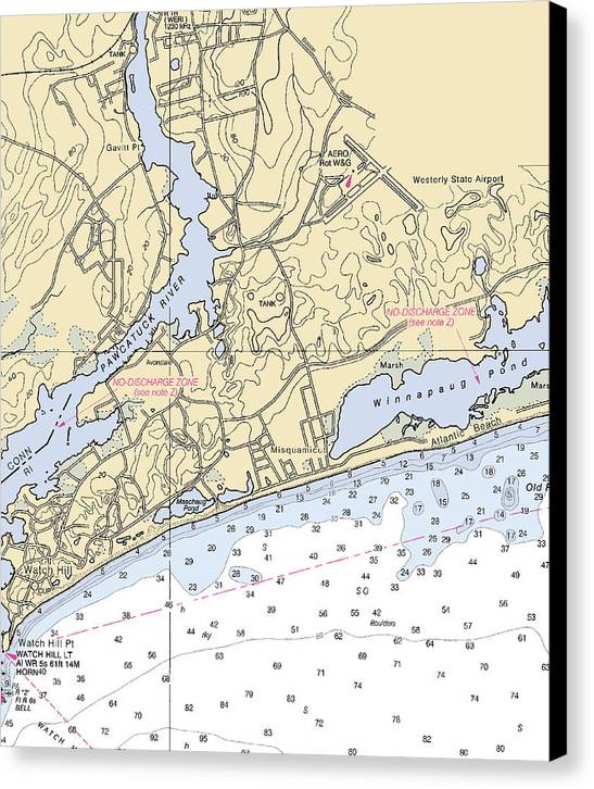 Misquamicut-rhode Island Nautical Chart - Canvas Print