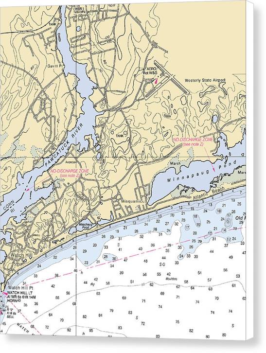 Misquamicut-rhode Island Nautical Chart - Canvas Print