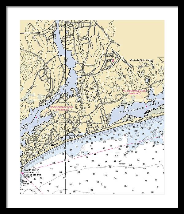 Misquamicut-rhode Island Nautical Chart - Framed Print