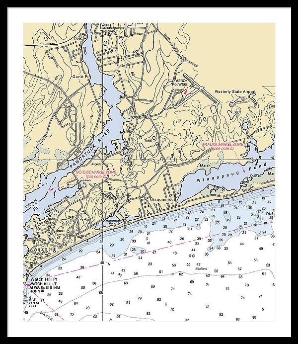 Misquamicut-rhode Island Nautical Chart - Framed Print