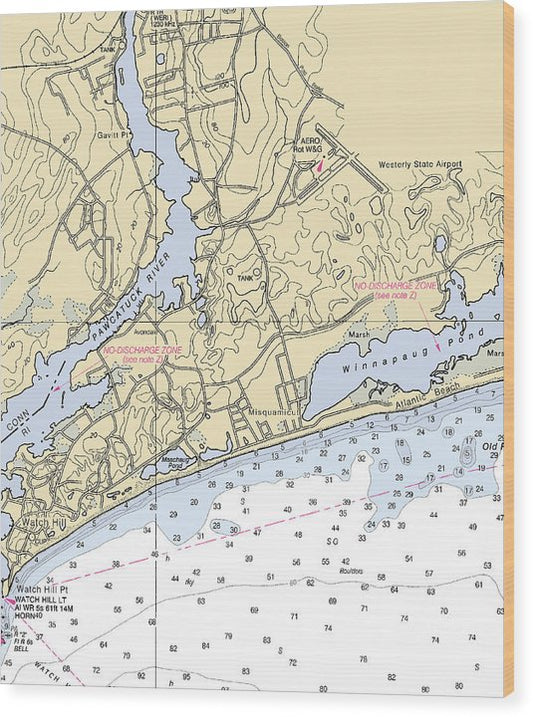 Misquamicut-Rhode Island Nautical Chart Wood Print