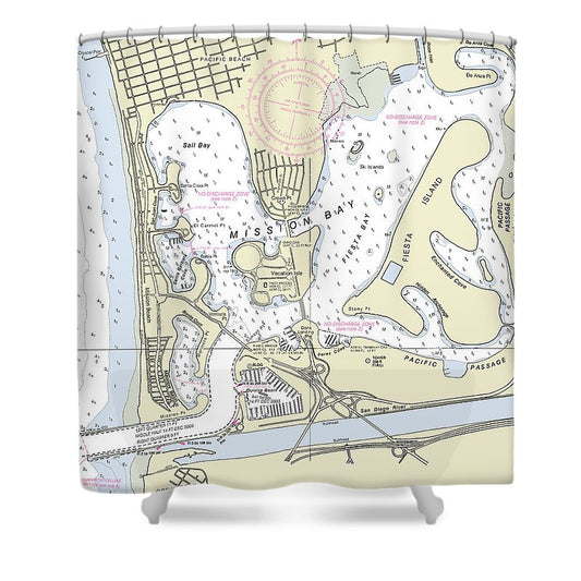 Mission Bay California Nautical Chart Shower Curtain