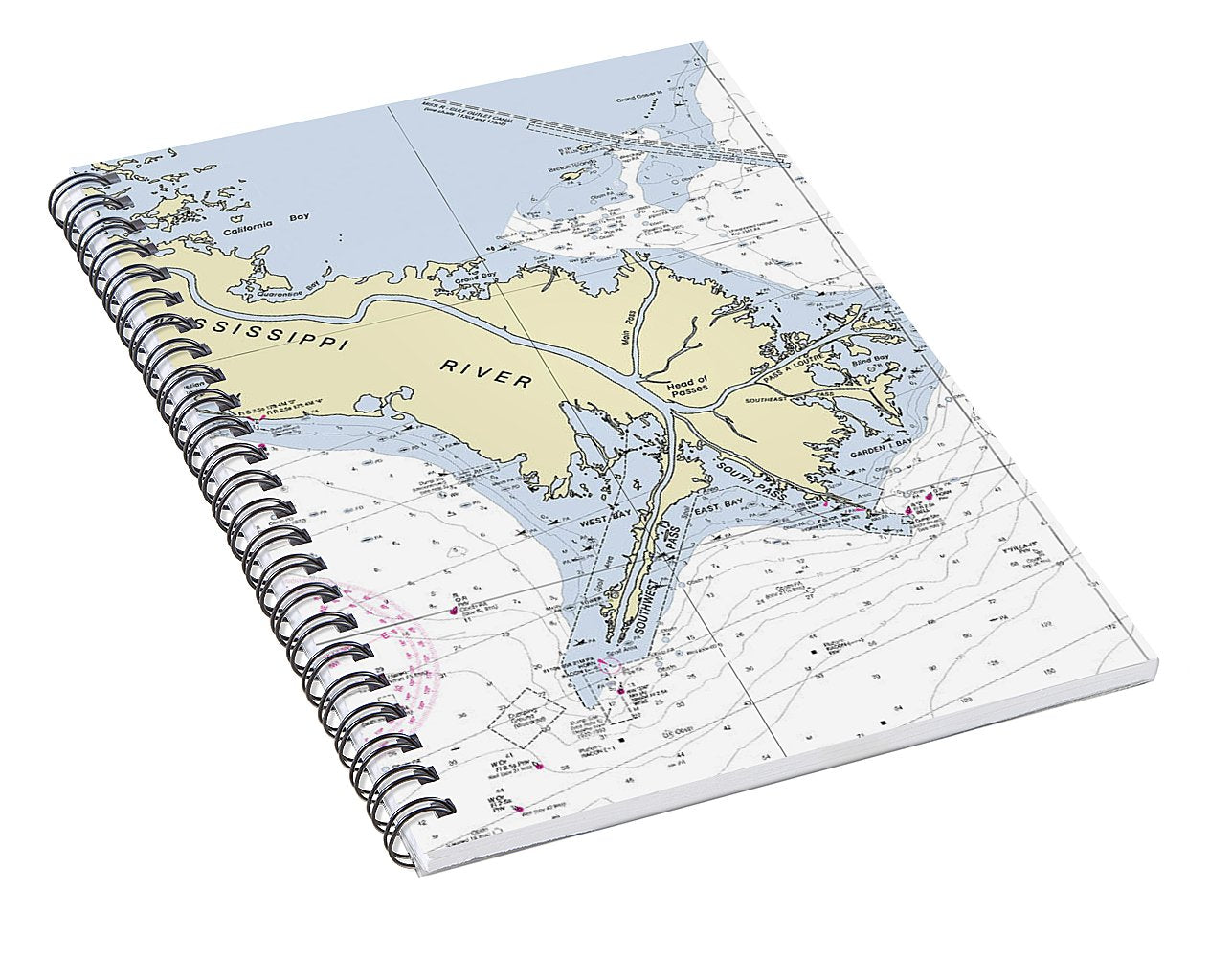 Mississippi Delta Louisiana Nautical Chart - Spiral Notebook