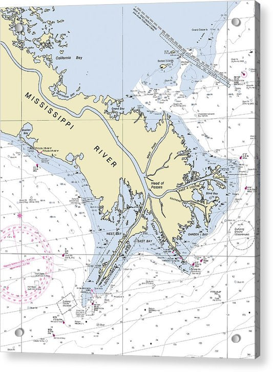 Mississippi Delta Louisiana Nautical Chart - Acrylic Print