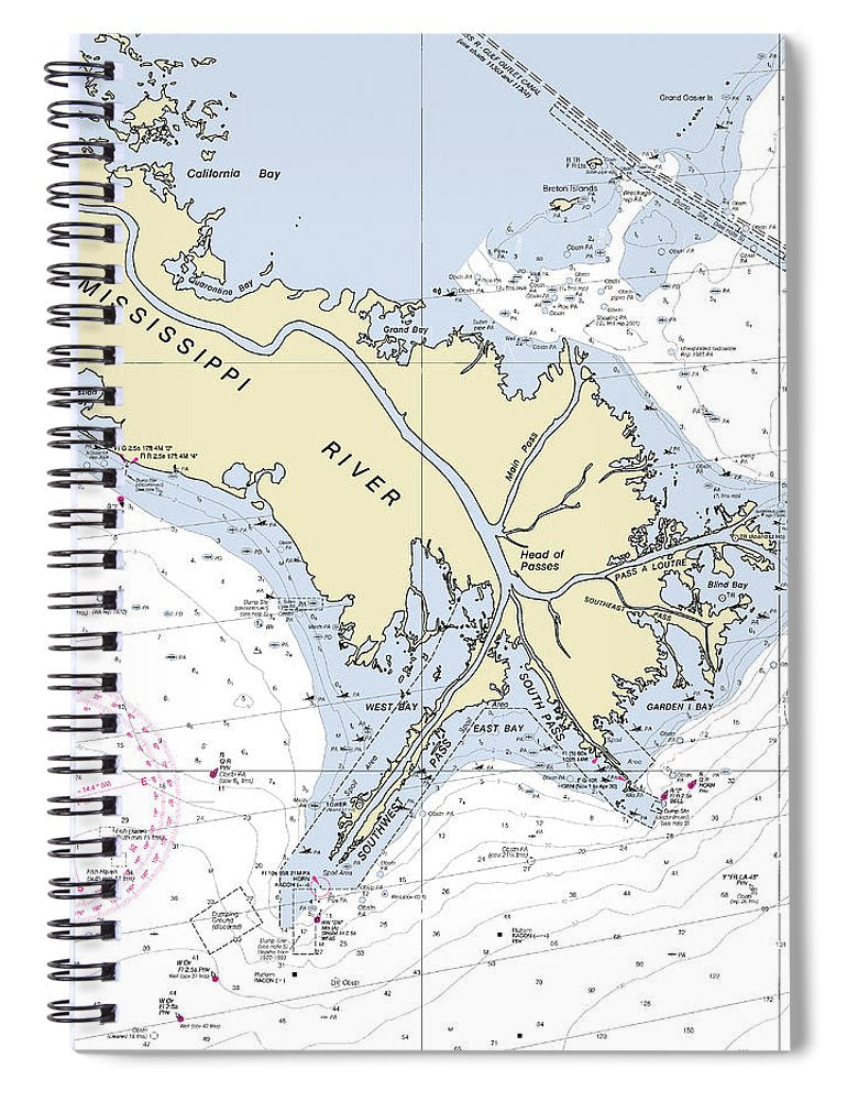 Mississippi Delta Louisiana Nautical Chart Spiral Notebook