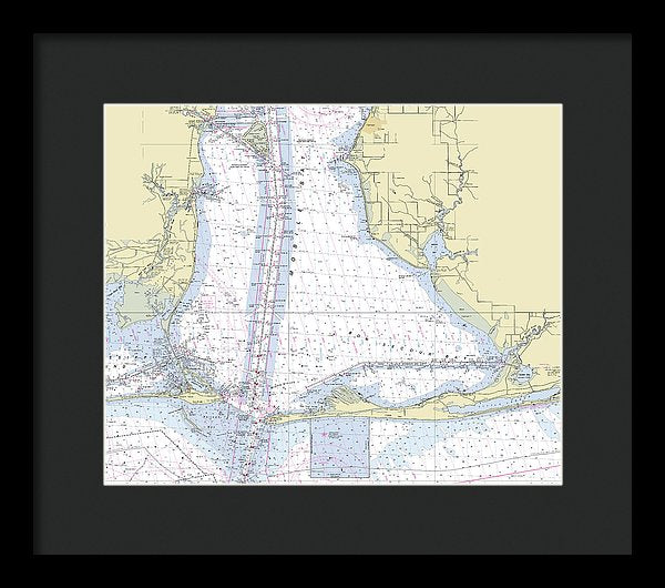 Mobile Alabama Lower Bay Nautical Chart - Framed Print