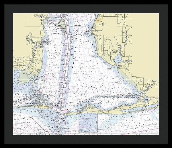 Mobile Alabama Lower Bay Nautical Chart - Framed Print