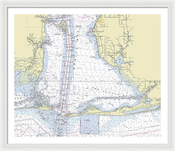 Mobile Alabama Lower Bay Nautical Chart - Framed Print