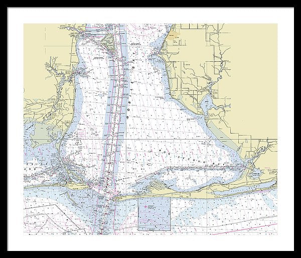 Mobile Alabama Lower Bay Nautical Chart - Framed Print