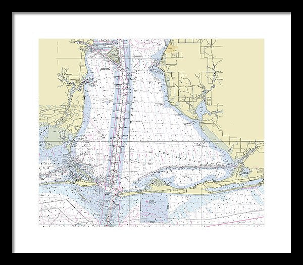 Mobile Alabama Lower Bay Nautical Chart - Framed Print